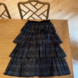 NWT ANTONIO MELANI Tiered Ruffle Midi Skirt, in Blackwatch Tartan Print, Size 2